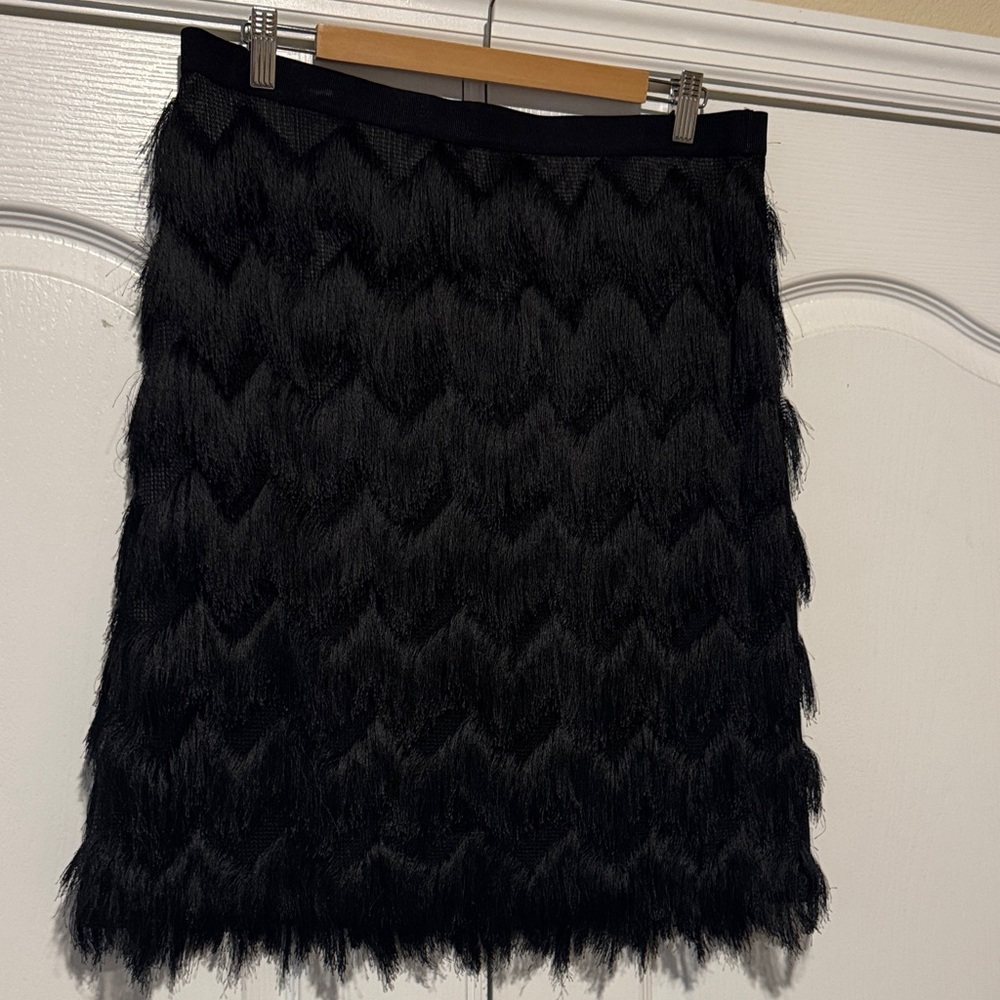Ann Taylor Black Fringe Mini Skirt